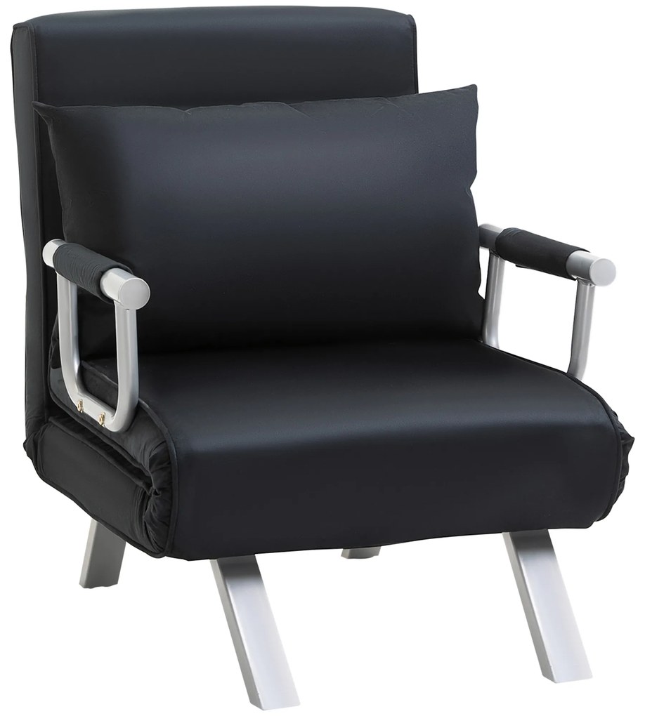 HOMCOM fotel z funkcją spania i łóżka sofa do spania 5-stopniowa regulacja oparcia do 120 kg 65x69x80 cm z poduszką czarny | Aosom PL