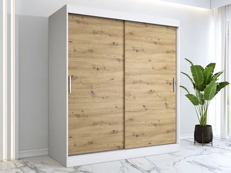 Szafa przesuwna 180 cm biel + dąb artisan - Erco 5X