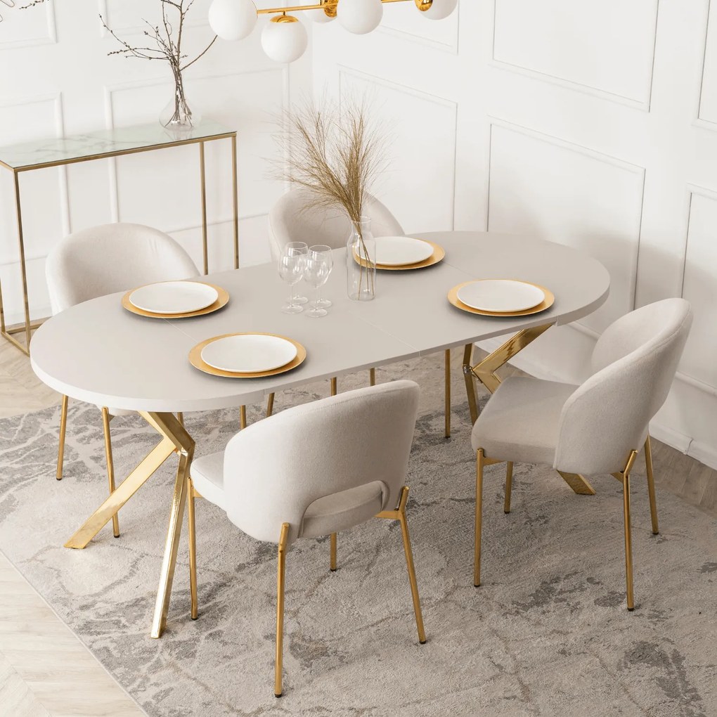 Stół Okrągły Rozkładany LUGO 90-190 cm Kaszmir/Złoty Glamour