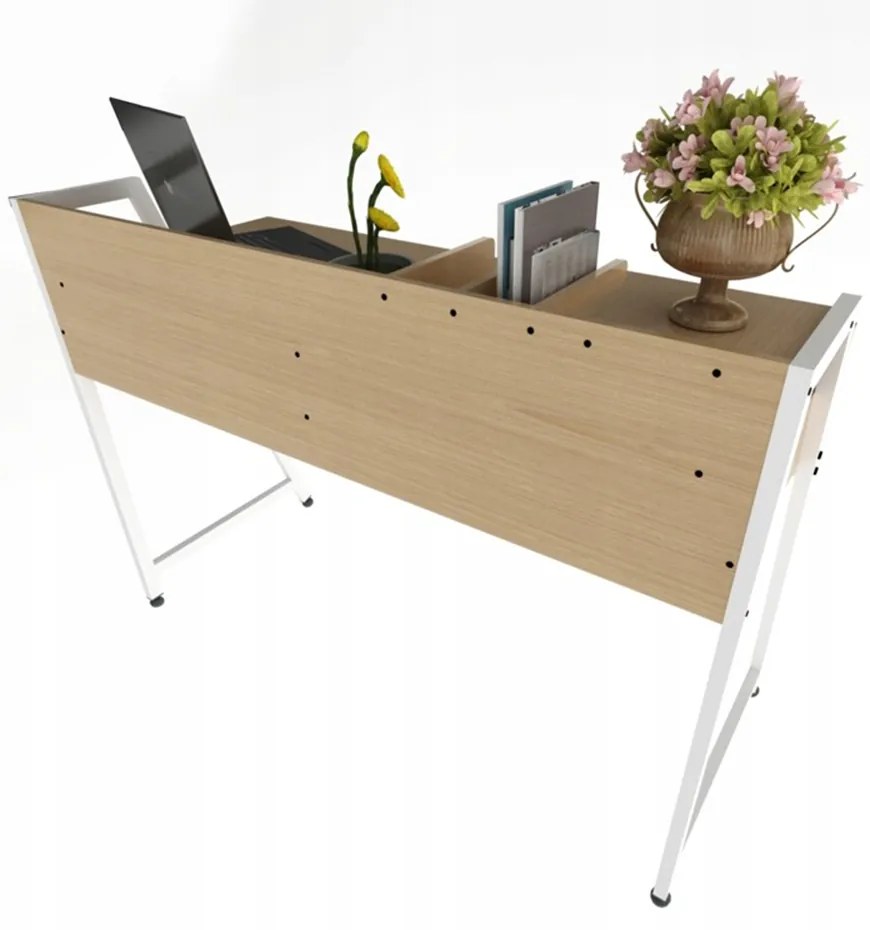 Nowoczesne biurko w stylu loft, 124 cm, z szufladami – jasny dąb