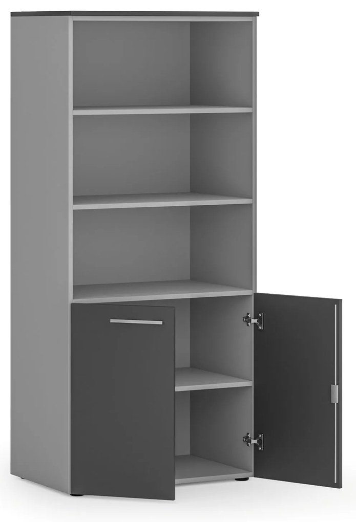 Szafa biurowa z drzwiami niskimi PRIMO GRAY, 800 x 500 x 1781 mm, szary/grafitowy