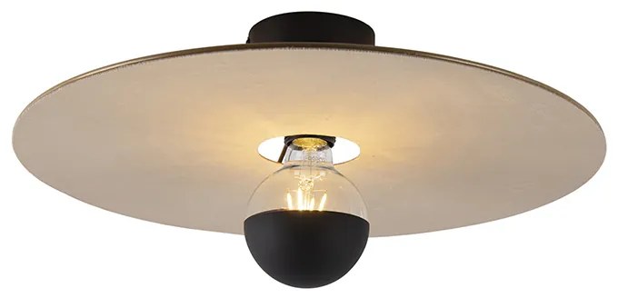 Lampa sufitowa czarna z płaskim kloszem w kolorze taupe 45 cm - Combi Nowoczesny Oswietlenie wewnetrzne