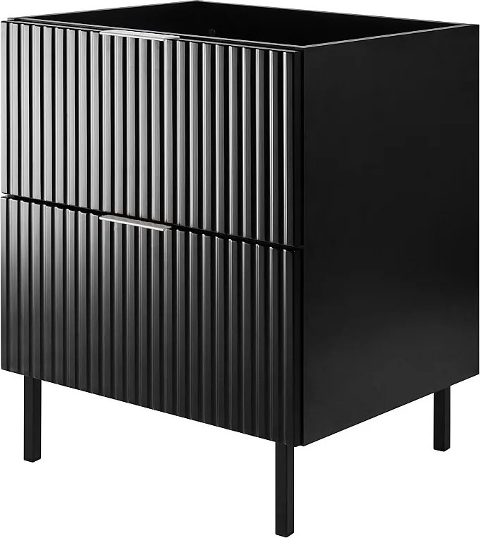 Szafka pod umywalkę, Czarny, 60 x 77 x 46 cm, uchwyt srebrny, nogi czarne, bez blatu