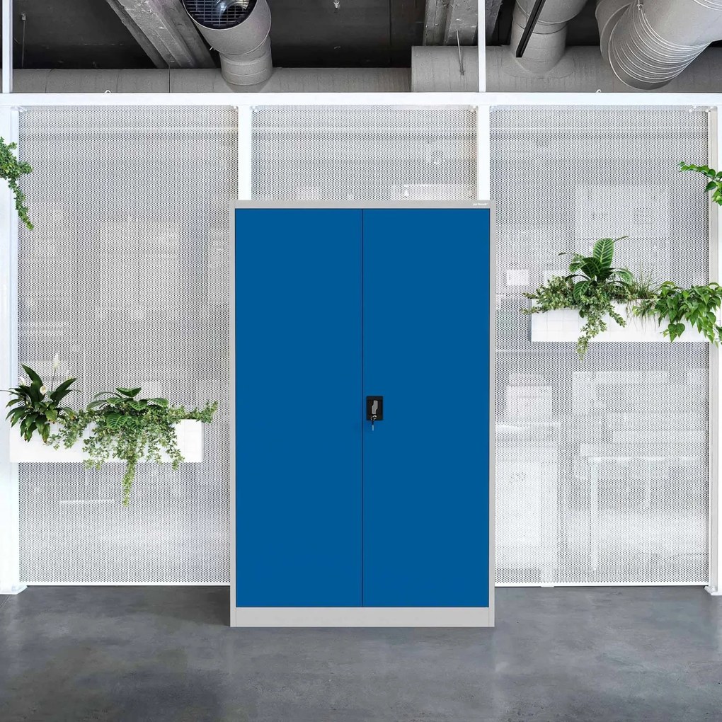 Szafa biurowa na akta szeroka Jan II 115x40x185 cm szary/niebieski