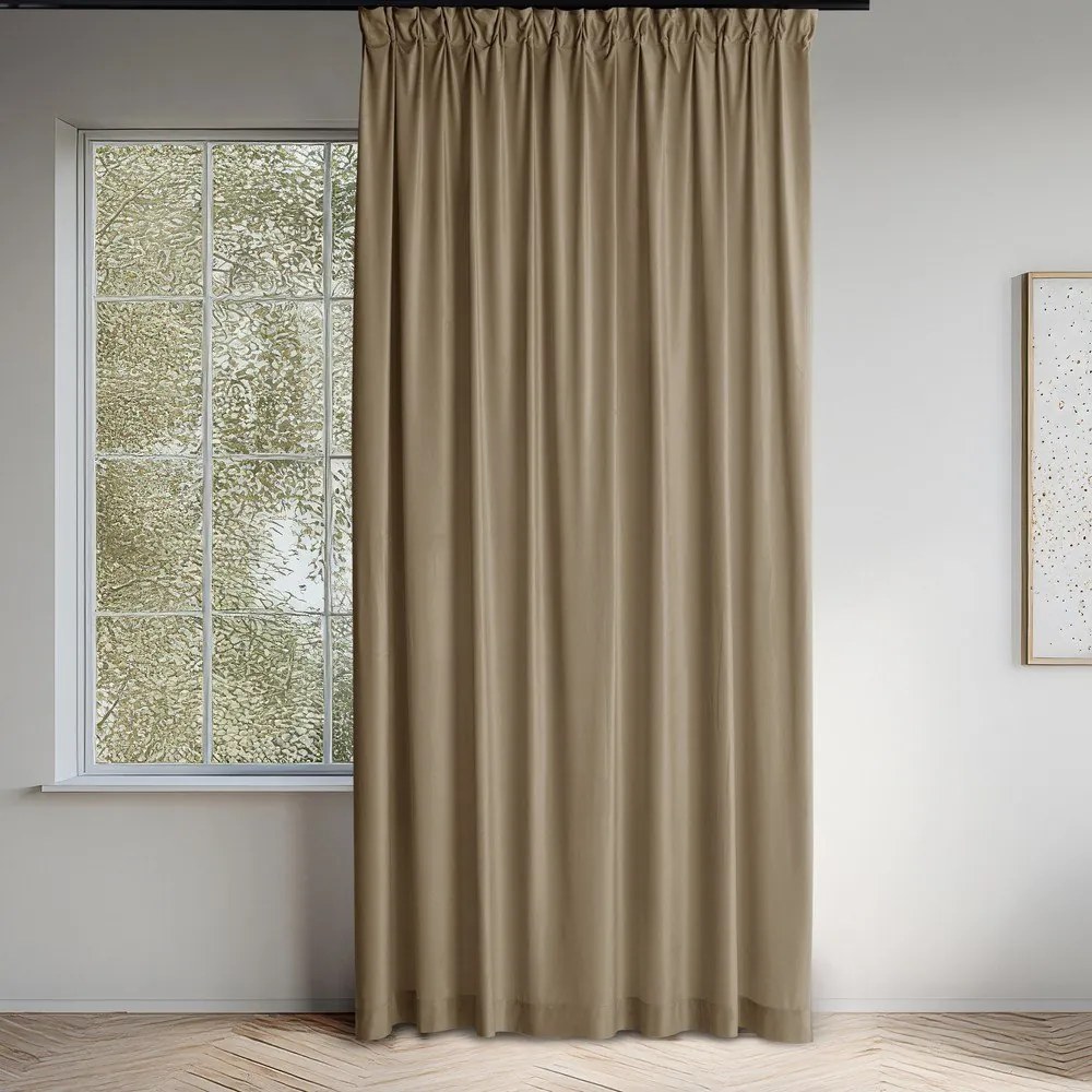 Beżowa aksamitna zasłona częściowo zaciemniająca (dimout) 265x175 cm Velto – Filumi