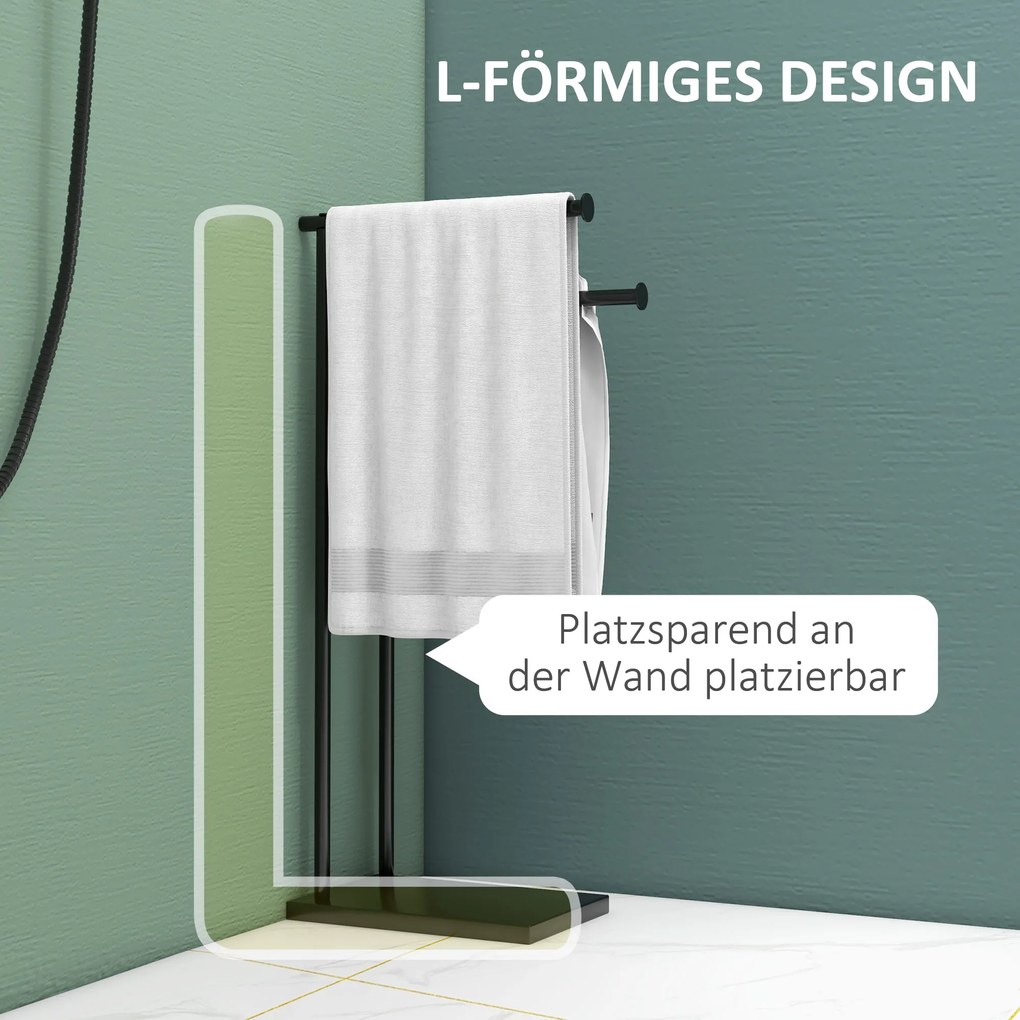 HOMCOM Wolnostojący wieszak na ręczniki z 2 drążkami, czarny, 35,5x20x78 cm | Aosom PL