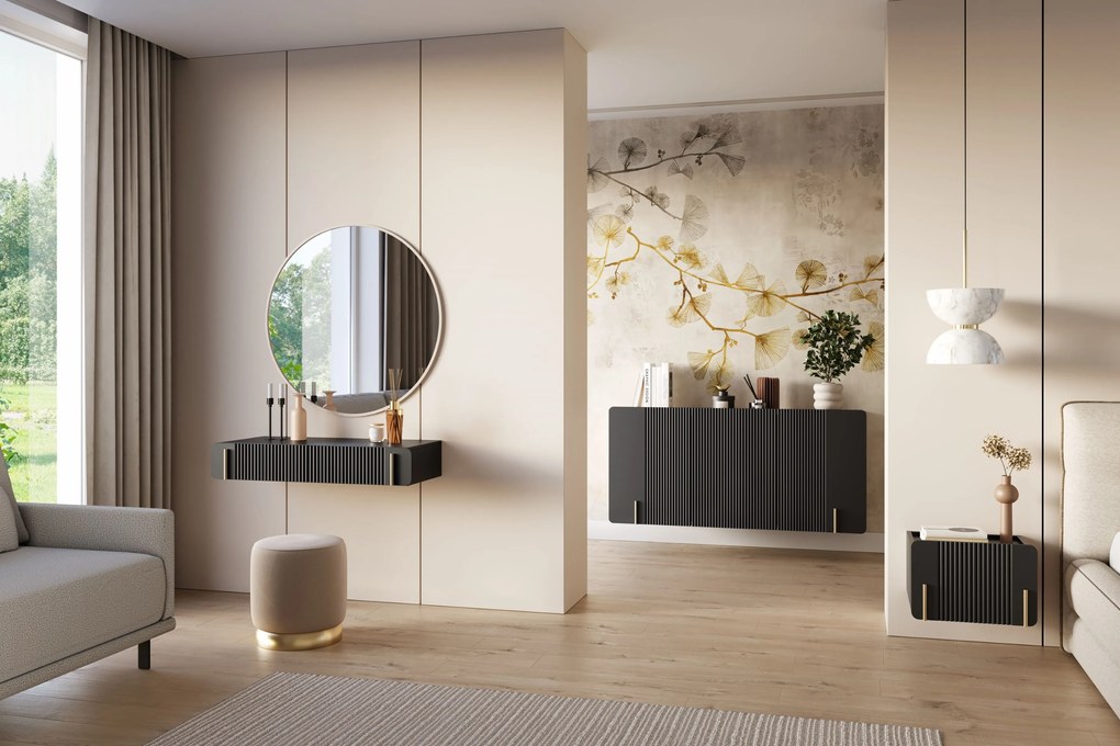 Komoda Malmi 150 cm trzydrzwiowa wisząca - czarny mat / złoty