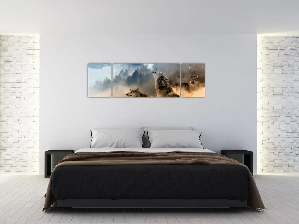 Obraz - wilki wyjące do księżyca (170x50 cm)