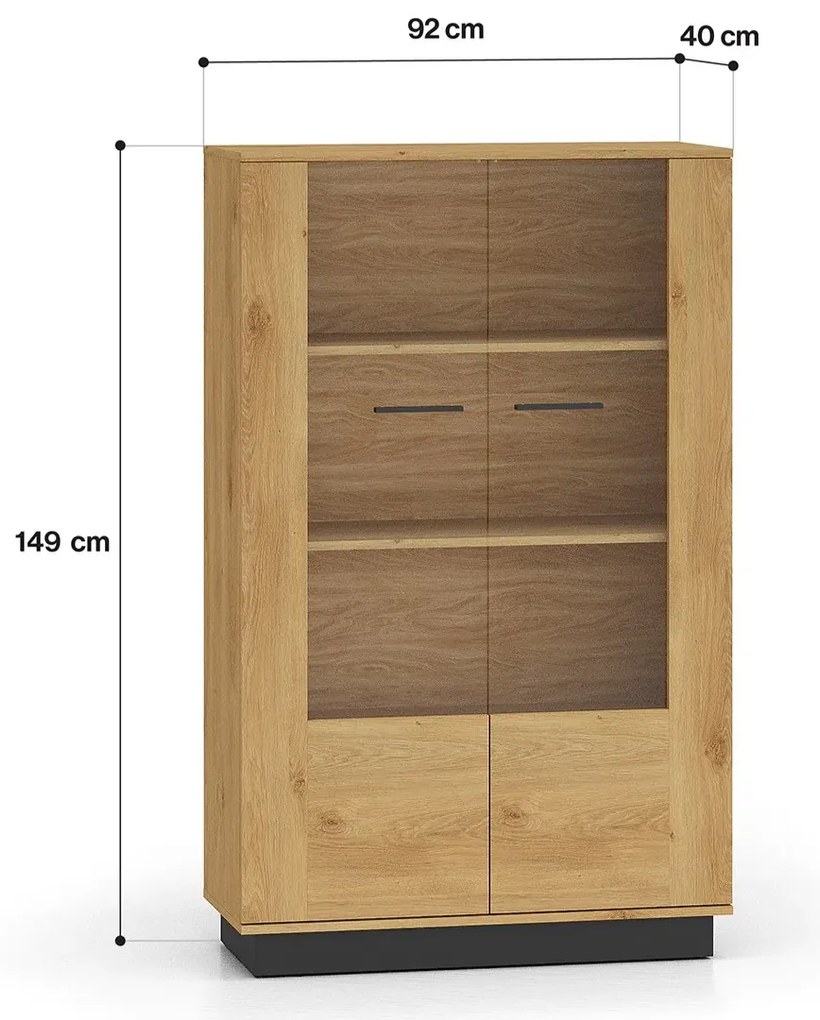 Witryna niska BRONX 2D 92cm dąb/czarna ML MEBLE