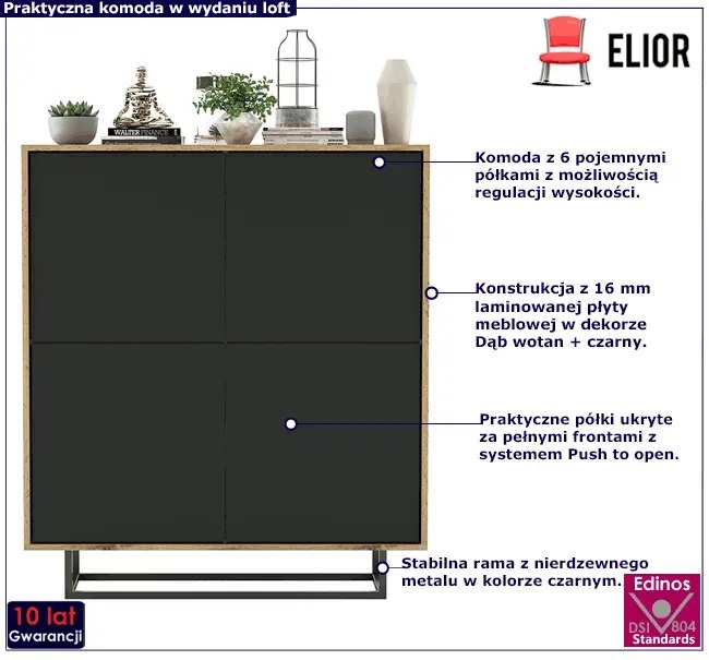 Czterodrzwiowa komoda dąb wotan czarny + B0-S78