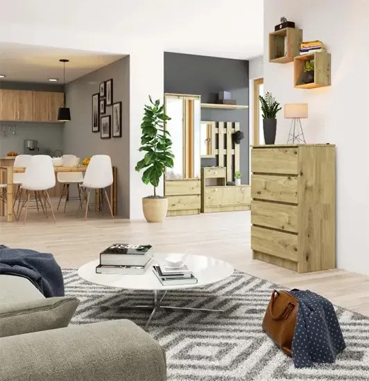 Wąska komoda do salonu dąb artisan - Branni 3X