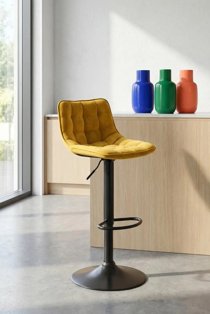 Musztardowe krzesło barowe z oparciem D1-H70