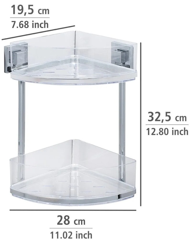 Narożna półka łazienkowa QUADRO,Vacuum-Loc pod prysznic, 2 poziomy, WENKO