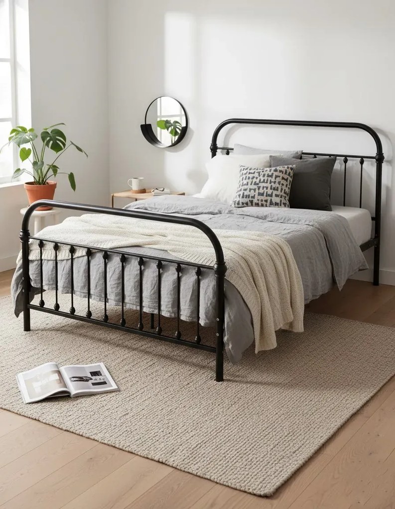 Czarne metalowe łózko 160x200 cm P6-K71