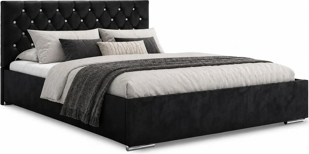 Czarne łóżko welurowe w stylu glamour 6 rozmiarów W8-K68