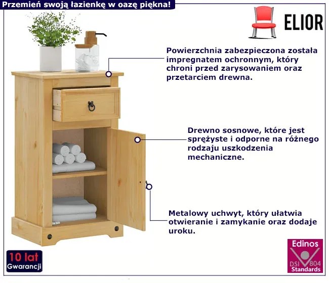 Drewniana Szafka Łazienkowa Z Szufladą I Drzwiczkami S7-B32