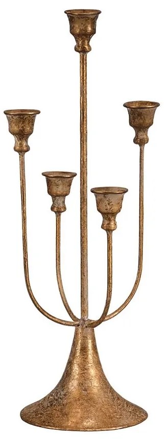 Metalowy świecznik pięcioramienny, złoty, 18 x 18x 44 cm