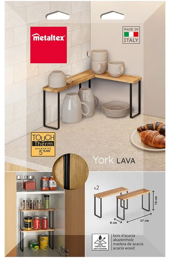 Drewniane dodatkowe półki w czarno-naturalnym kolorze 2 szt. 27x8 cm York – Metaltex