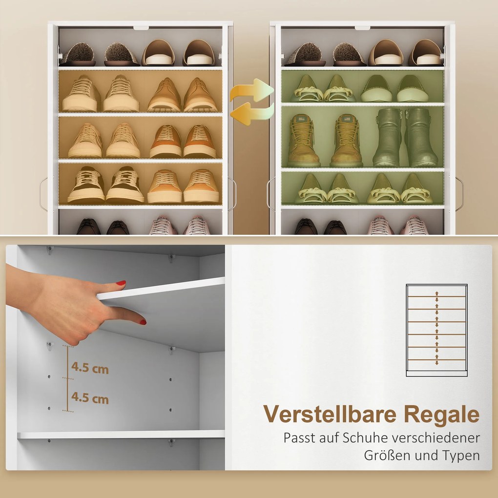 HOMCOM Szafka na buty z cichymi zawiasami, regulowane półki, 6-poziomowy regał na buty do przedpokoju, na 14 par, 55 x 35 x 108 cm, drewno, Biały