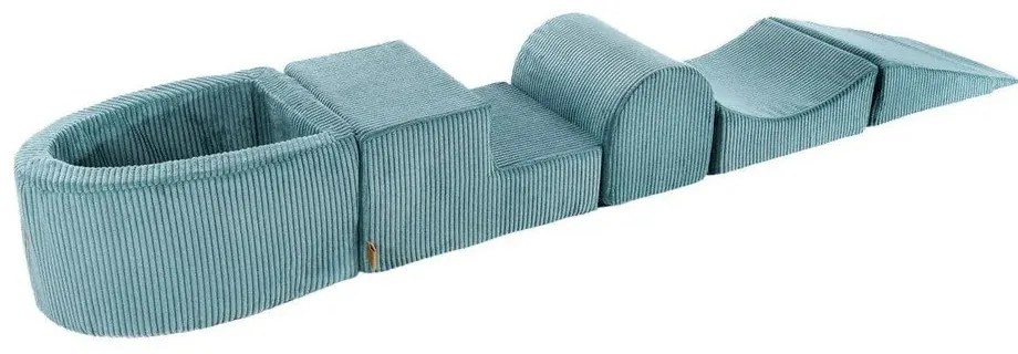 Turkusowy sztruksowy piankowy plac zabaw 5 szt. wysokość 30 cm 250x45 cm Montessori – Meowbaby