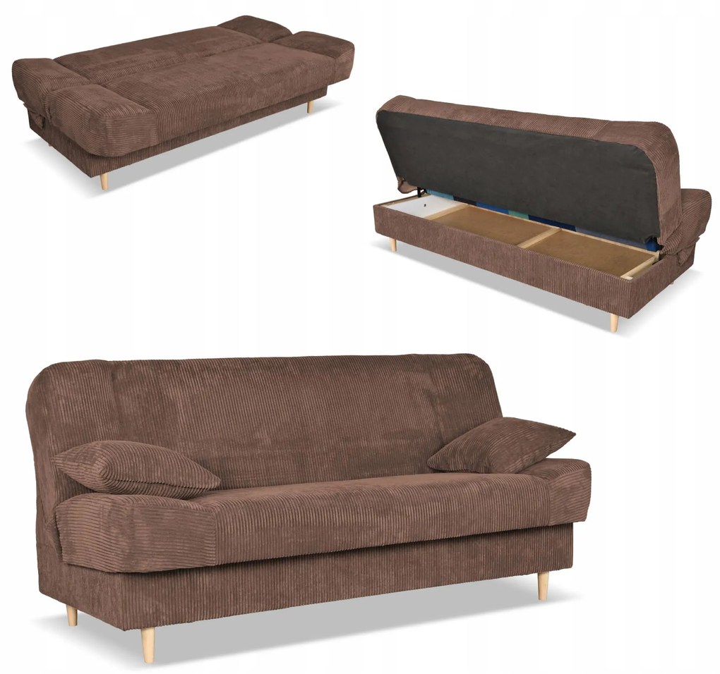 Kanapa sofa Belito rozkładana pojemnik f spania BONELL brązowa sztruks