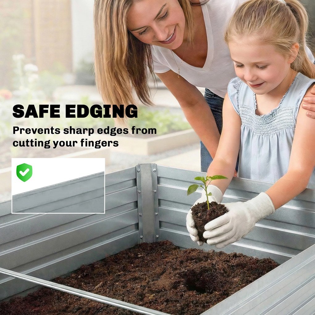 Outsunny zestaw dwóch ocynkowanych podwyższonych grządek, 180 x 90 x 60 cm, metalowe grządki z bezpiecznymi krawędziami, srebrny | Aosom PL