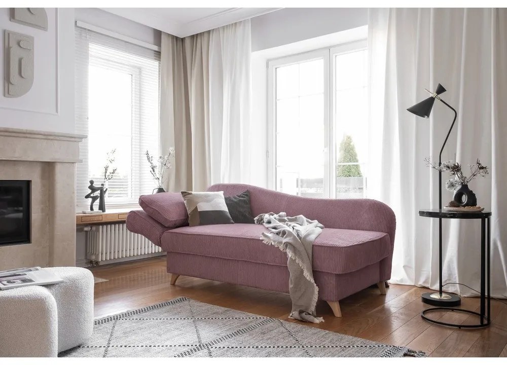 Szaroróżowy sztruksowy szezlong (lewostronny) Chic Charlotte – Miuform