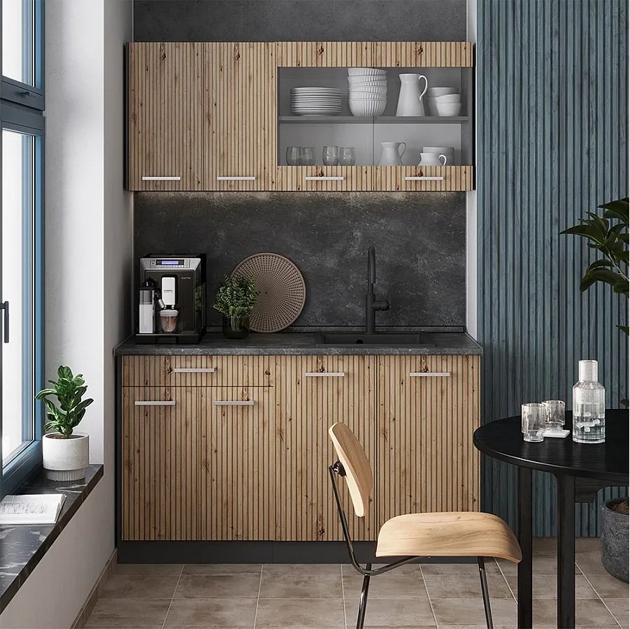 Pojedyncza kuchnia artisan dąb/antracyt 140x60x81.6 r-line