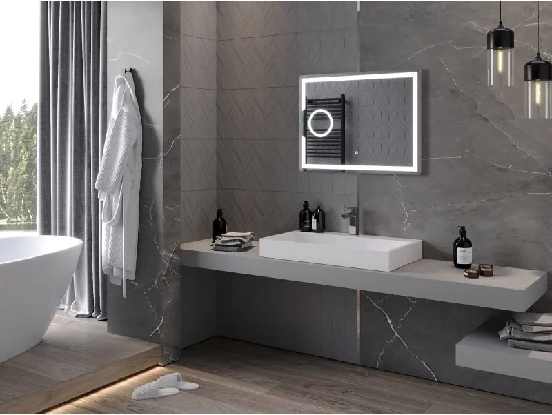 Mexen Onyx lustro łazienkowe podświetlane z lusterkiem kosmetycznym 80 x 60 cm, LED 6000K, antypara - 9813-080-060-611-00