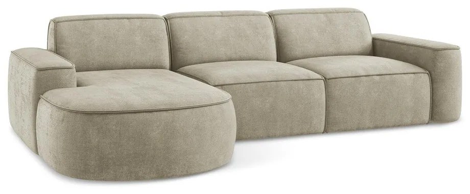 Beżowy narożnik z tkaniny szenilowej (lewostronny/z szezlongiem) Omao – Makamii