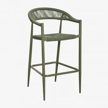 Pack 4 Wysokich Stołków Z Aluminium I Syntetycznego Rattanu Amatria Intensywny Verde Olive & ↑75 Cm - Sklum