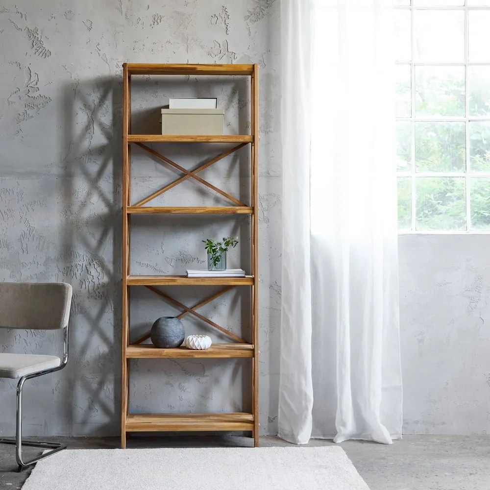 Regał z litego drewna dębowego w naturalnym kolorze 70x198 cm X-Shelf – Unique Furniture