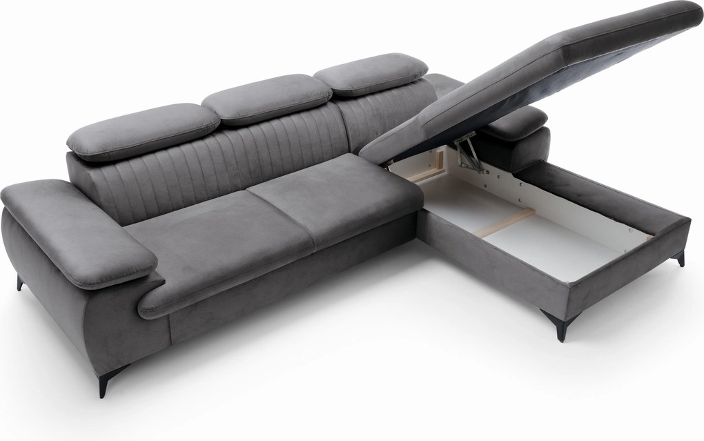 Masseno Narożnik FIORE z funkcją spania i pojemnikiem na pościel Narozniki L, Rozkładana sofa - Szary, MONOLITH 92