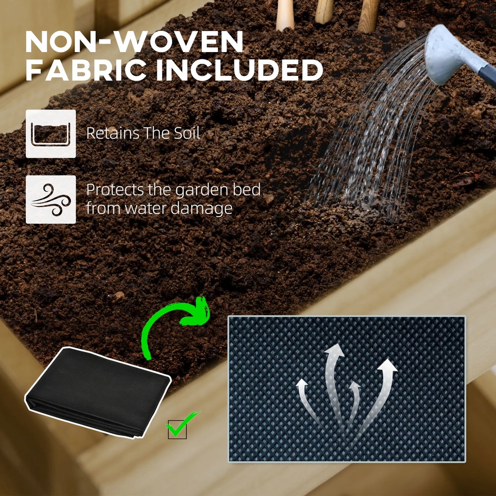 Outsunny Podwyższone grządki drewniane, regulowane z kratą, 60x16x100cm, kolor naturalny