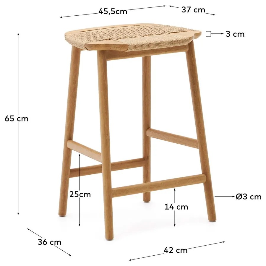 Hoker z litego drewna dębowego (wysokość siedziska 65 cm) Enit – Kave Home