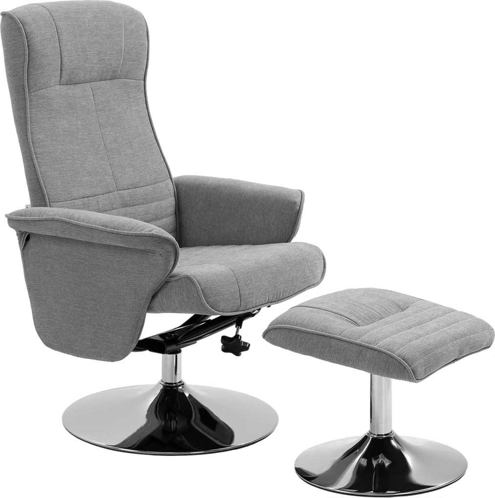 HOMCOM Fotel Relax z Podnóżkiem, Obrotowy, z Regulacją Oparcia, do 150 kg, 69 x 71 x 104 cm, Szary