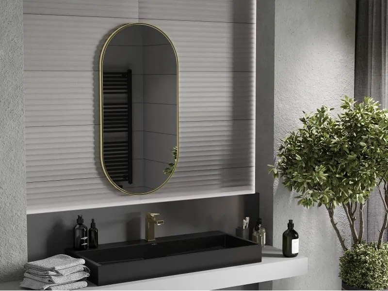 Mexen Loft lustro łazienkowe owalne 100 x 50 cm, rama złota - 9851-100-050-000-50