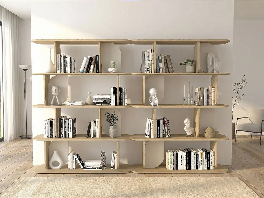 Zestaw 2 regałów z 4 półkami - Jasny naturalny i beżowy - NELERIA