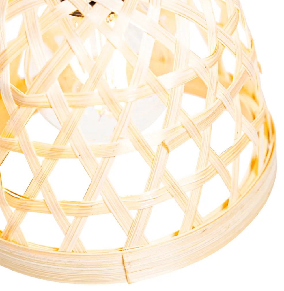 Orientalna lampa podłogowa czarna z bambusowym 3-światłem - RayanKolonialny Oswietlenie wewnetrzne