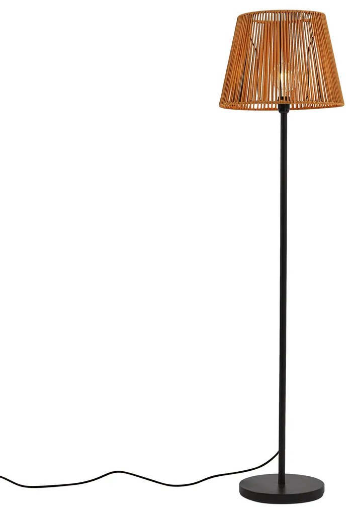 Zewnętrzna lampa podłogowa czarna z pomarańczowym kloszem z liny IP44 - Virginia Jayla