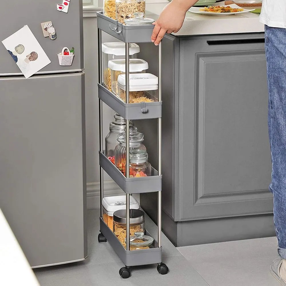 Regał na kółkach SLIM, 4 poziomy, 12,5x40x86cm, szary SongmicsHome