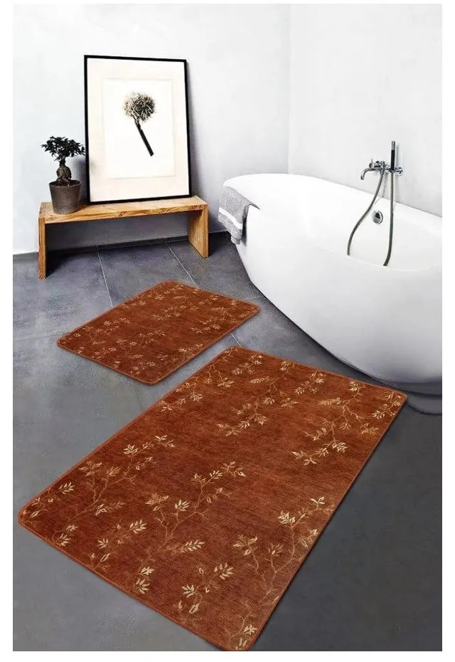 Brązowe aksamitne dywaniki łazienkowe zestaw 2 szt. 60x100 cm – Mila Home