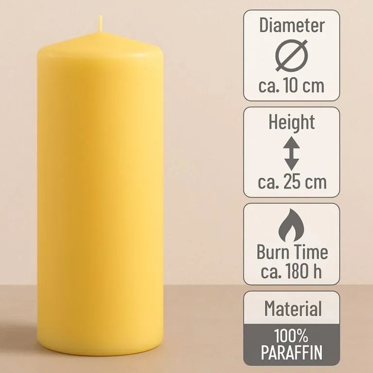 Zestaw świec filarowych, 25 cm, Ø 10 cm, żółte, 2 szt.