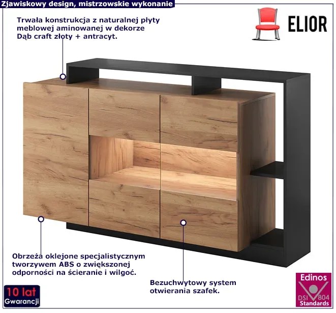 Komoda dąb craft złoty + antracyt L9-Z40