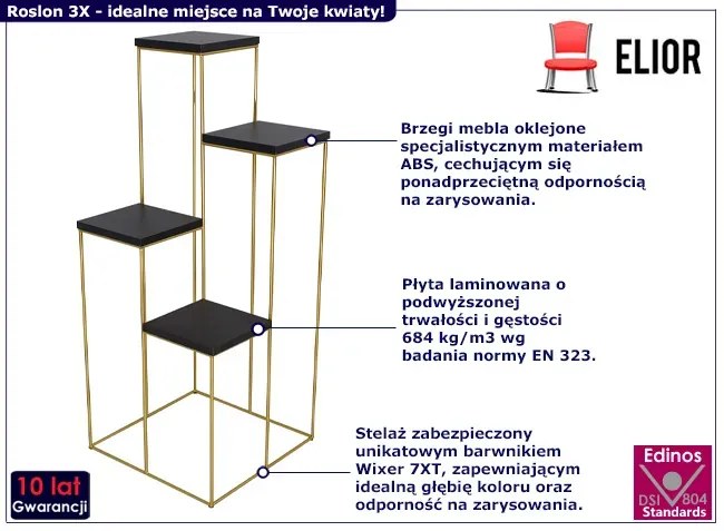 Stojak na kwiaty w stylu glamour złoty + czarny Randy 3X