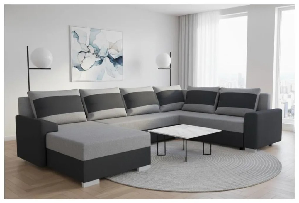 Tapicerowany, uniwersalny, rozkładany narożnik w kształcie U OXFORD czarny/szary