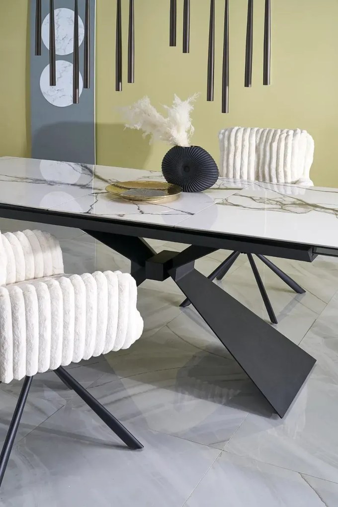 Stół rozkładany LUCIANO 180(230)x90 biały marmur/czarny HALMAR