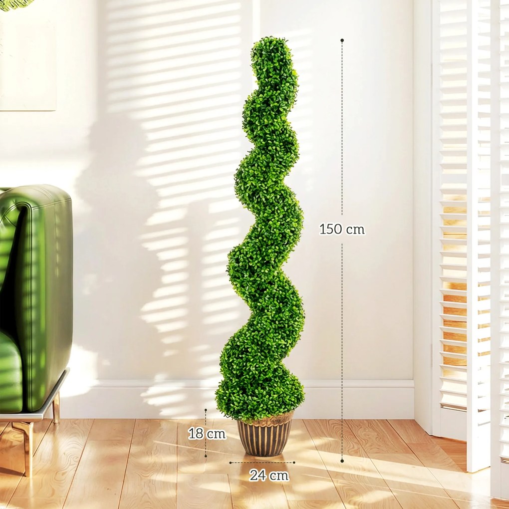 HOMCOM Bukszpan spiralny, zestaw 2 szt. roślin sztucznych, z donicą, wysokość 150 cm, zielony | Aosom PL