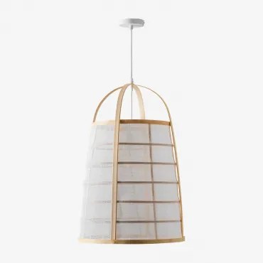 Lampa Sufitowa Z Bambusa I Bawełny (ø40 Cm) Mikayla Biała - Sklum
