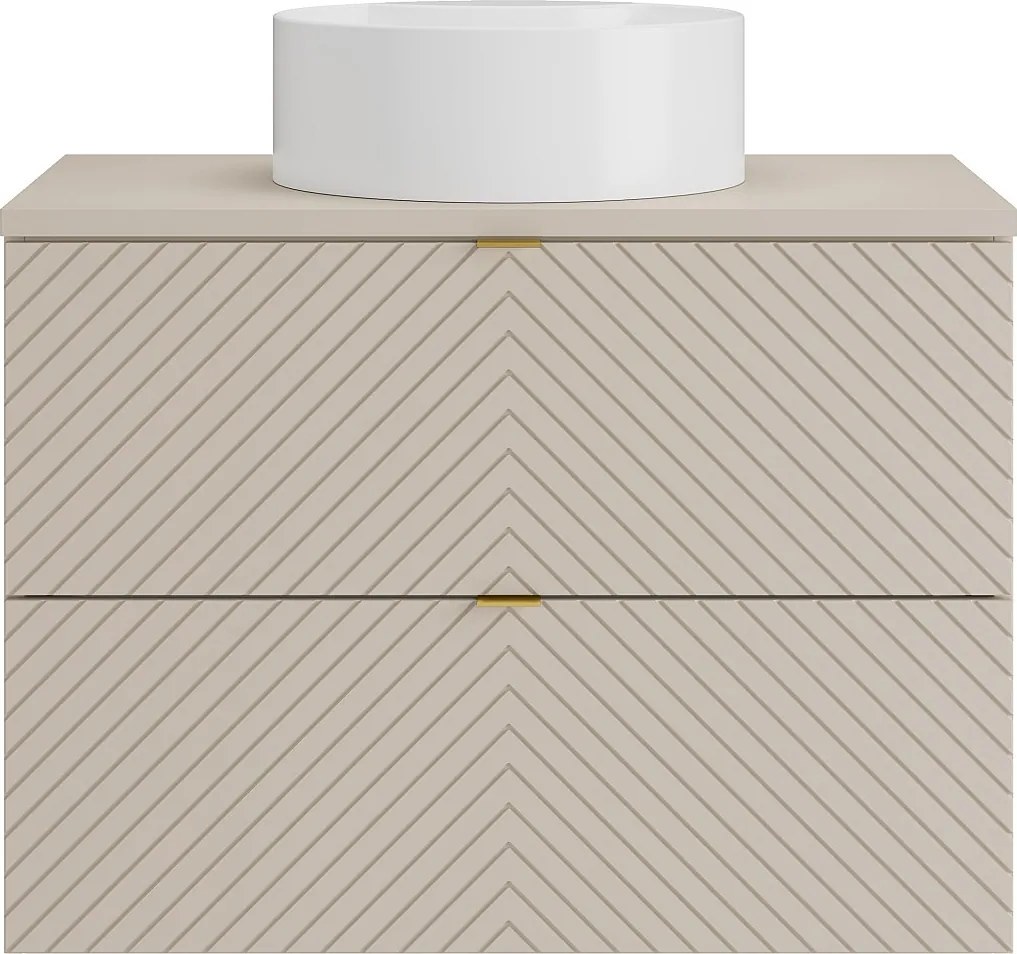 Szafka łazienkowa wisząca z okrągłą umywalką nablatową – beż – 80 cm – DORIONI